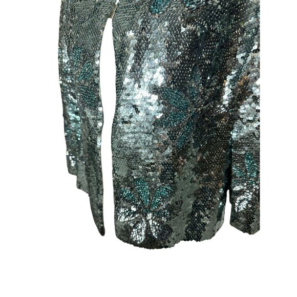 GENE SHELLY'S International Boutique Vintage 100% Wool Blue Sequin Jacket Sz 10 - Picture 13 of 14